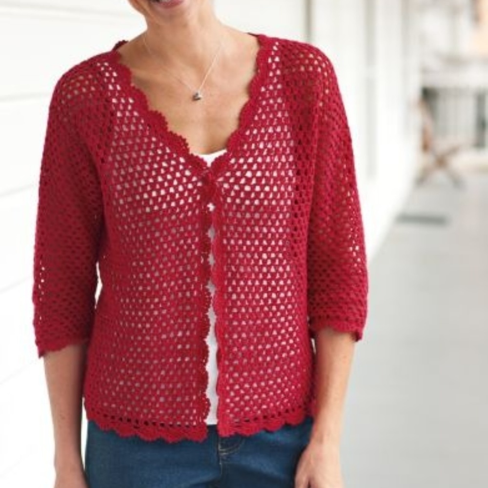 Norm Thompson Crochet Hot Pink Cardigan Large